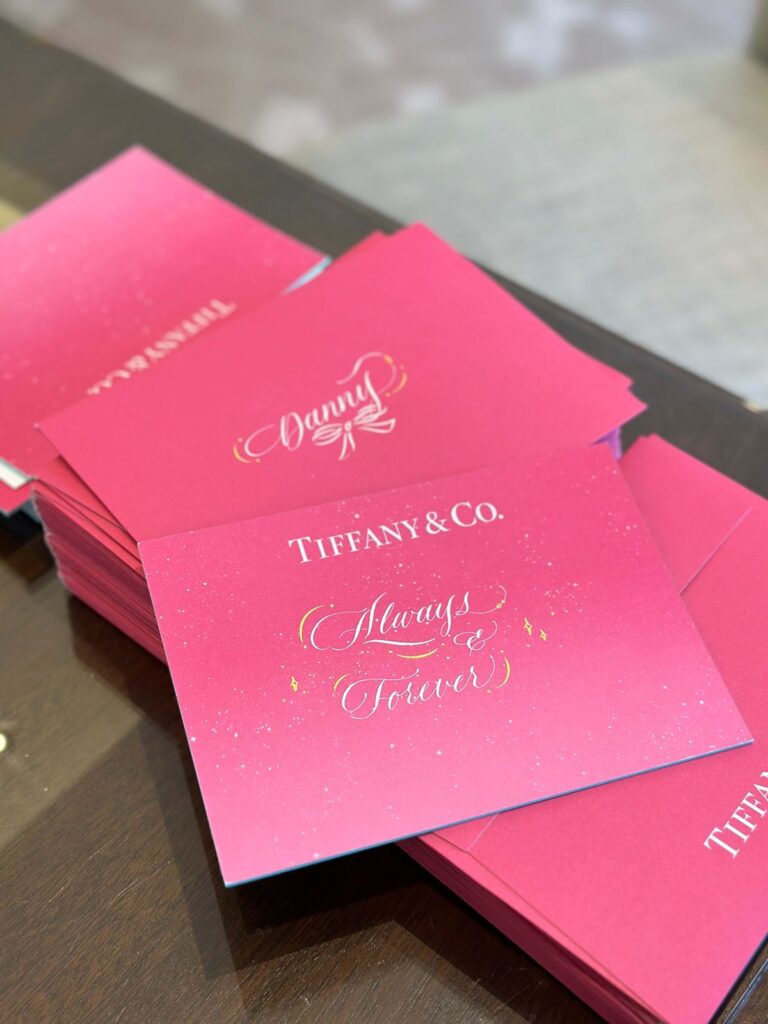 Tiffany and Co. note card with calligraphy message