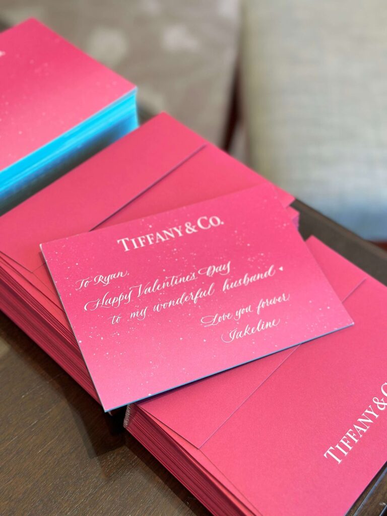 On-site calligraphy on Tiffany and Co. card