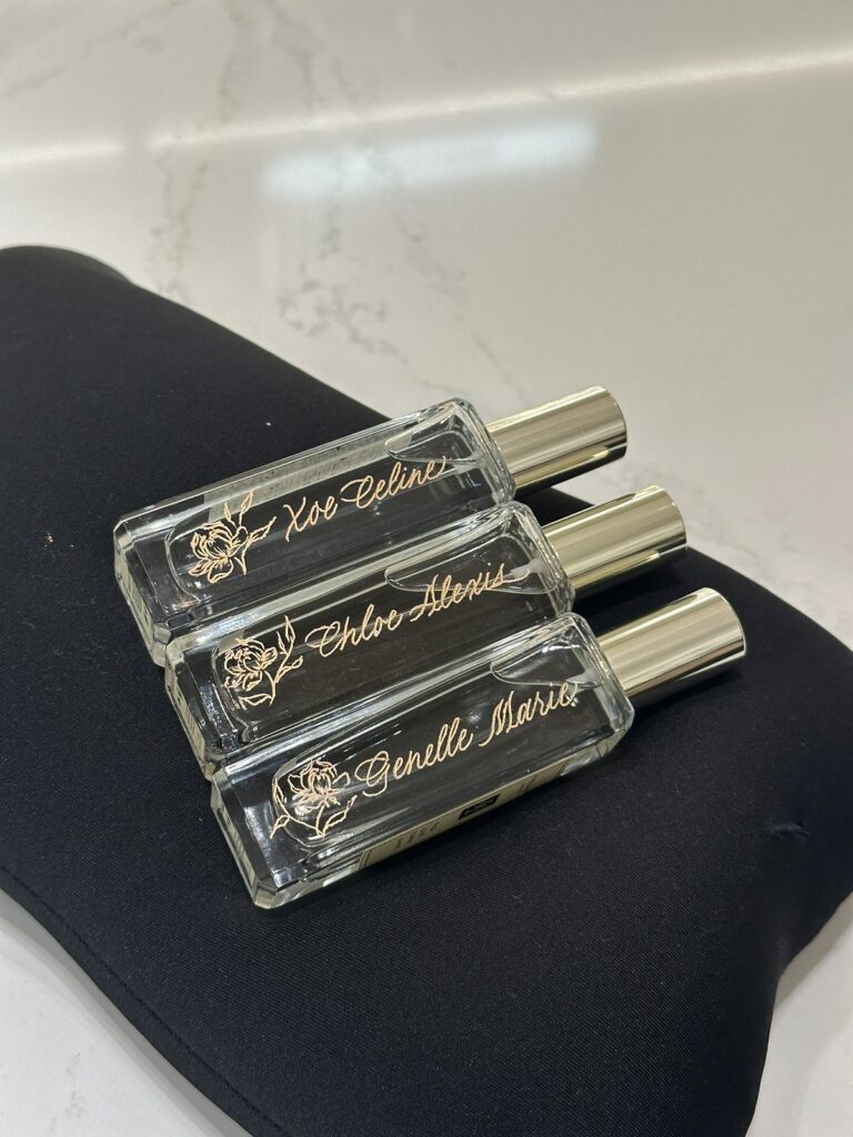 Name engravings with flowers on Jo Malone perfumes.